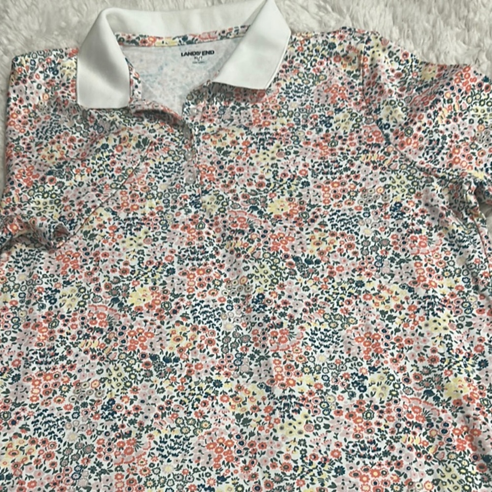 Lands' End Floral Polo Shirt